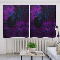 Spooky Blackish Blue Rose Black Spiders on Purple  Blackout Curtains