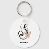 Alphabet Script Letter S Floral Monogram Flower Keychain