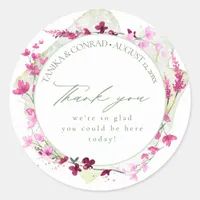 Wildflower Wedding Watercolor Thank You Fsia ID954 Classic Round Sticker