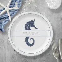 Blue Wave Seahorse Wedding Navy/Wht ID836 Paper Plates