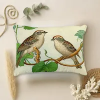 Natural Taupe Watercolor Sparrow Botanical  Decorative Pillow