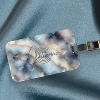 Stylish Chic Swirled Blue and Gold Marble Agate Luggage Tag