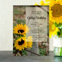Rustic Sunflowers and Wagon Wheel Birthday Party Invitation