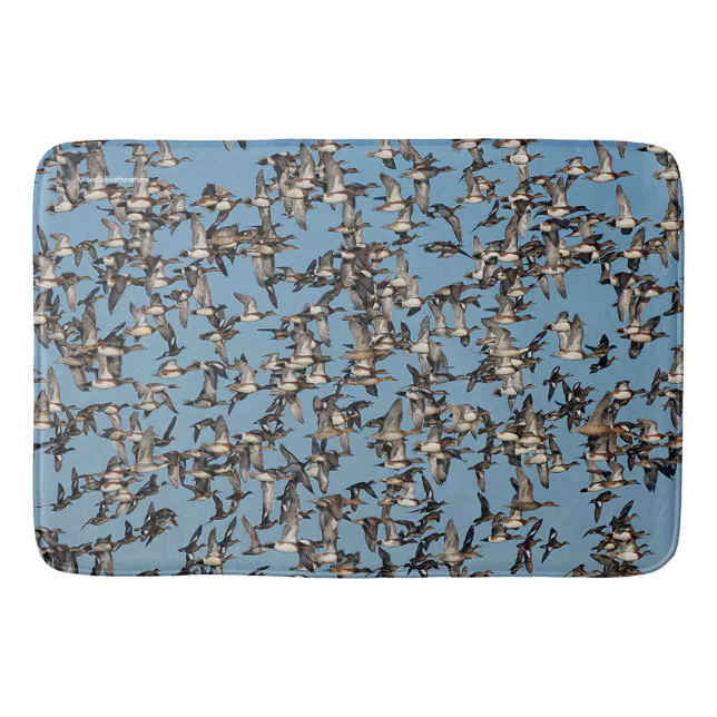 Stunning Winter Ducks in Flight Bath Mat