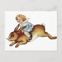 Vintage Child Rides Bunny Rabbit Postcard