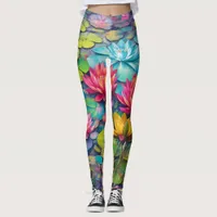 Lily Pond Floral Leggings – Elegant Water Lily 