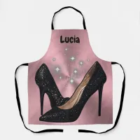 Black Glitter High Heel Shoe on Pink | Apron