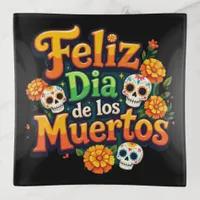 Colorful Day of the Dead Candy Skulls Marigolds Trinket Tray