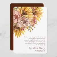 Rustic Sunflower Sympathy Thank You Card