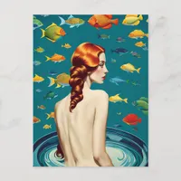 Sexy Bathing Mermaid with Fish Postcard