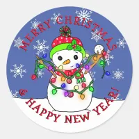 Merry Christmas Happy New Year Snowman Classic Round Sticker