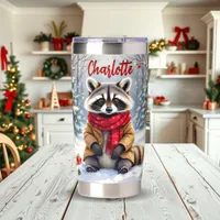 Cute Whimsical Raccoon Christmas Personalized Insulated Tumbler