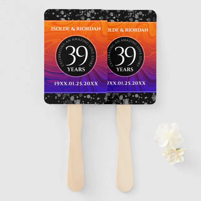 Elegant 39th Agate Wedding Anniversary Celebration Hand Fan