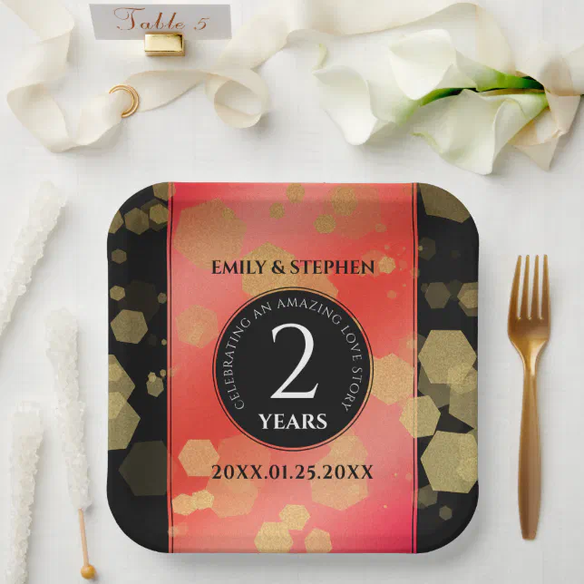 Elegant 2nd Garnet Wedding Anniversary Celebration Paper Plates