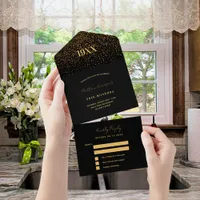 Birthday party black gold confetti RSVP All In One Invitation