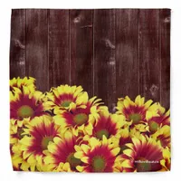 Autumn Sunflowers on Rustic Wooden Fence Bandana