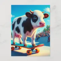 Skateboarding Surreal Dairy Cow Postcard