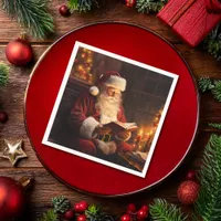 Vintage Santa Reading a Book Napkins