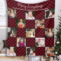 Custom Red Buffalo Plaid Patchwork Photo Collage Fleece Blanket
