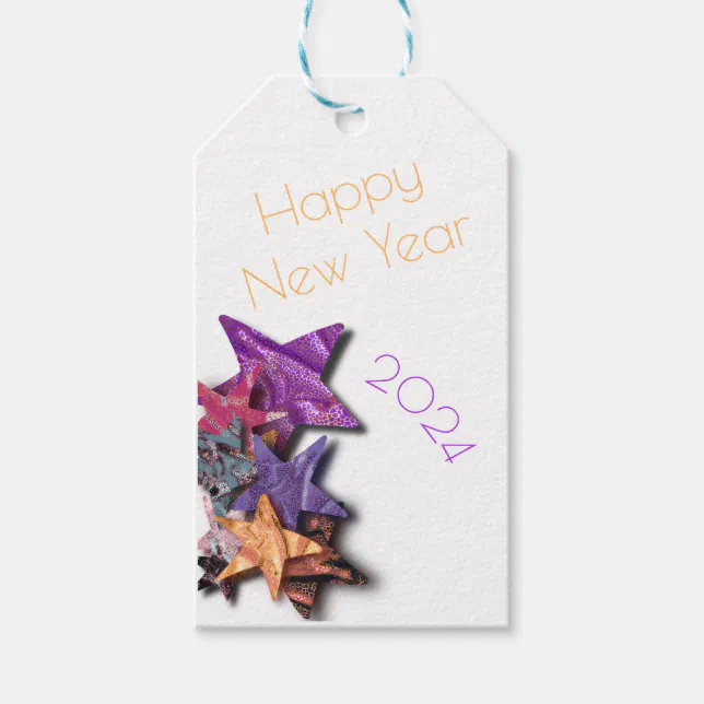 Multicolored shining stars with shadows - new year gift tags