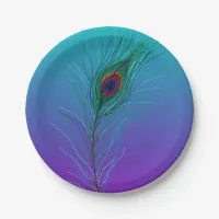 Turquoise to Purple Peacock Feather Paper Plates