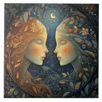 Gemini Twins Zodiac Astrology Celestial Birthday Ceramic Tile