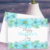 Watercolor Aqua Blue Flowers Greenery Mother's Day Postcard