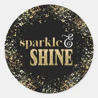 Sparkle Shine Gold typography Confetti Holiday Classic Round Sticker