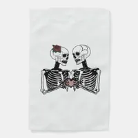 Romantic Skeleton Couple Gothic With Heart Hands Garden Flag
