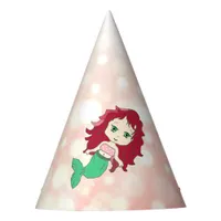 Coral and Green Red Haired Mermaid Birthday Hat