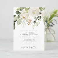 Wedding Greenery Foliage White Floral Gold Invitation