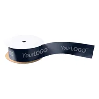 Custom Wide Business Logo Long Text Navy Blue Satin Ribbon