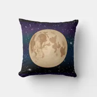 Full Moon on Starry Night Hand Drawn  Throw Pillow