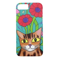 Folk Art Whimsical Cat and Flowers iPhone 8/7 Case