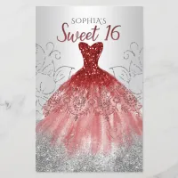 Budget Silver Red Dress Sweet 16 Invitation