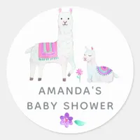 Watercolor Llama themed Baby Shower Classic Round Sticker