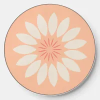 Stylized Cream Sunflower on Peach Wireless Charger