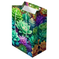 Pretty Colorful Succulent Greenery Birthday Medium Gift Bag