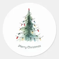 Minimalist Watercolor Christmas Tree Classic Round Sticker