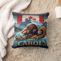 Rustic Wood, Canadian Beaver, Ocean Throw Pillow