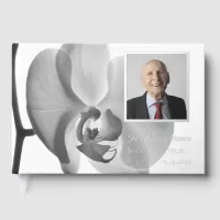 Black White Orchid Funeral Service Memorial Foil Guest Book