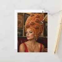 Woman with Spaghetti and Meatballs Hair Postcard