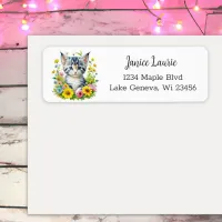 Cute Watercolor Kitten in Flowers Label