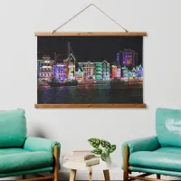 Colorful Downtown Willemstad Curacao Neon Nights Hanging Tapestry