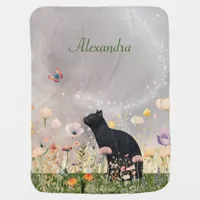 Black Cat in Flowers Baby Blanket