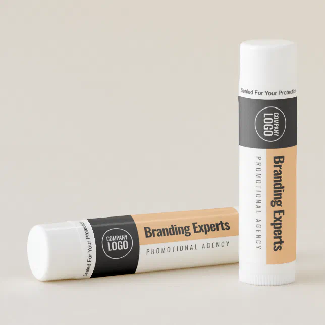 Modern White Peach Black Company Name Logo Lip Balm