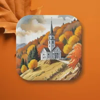 Church on a Hill in the Autumn Season Paper Plates