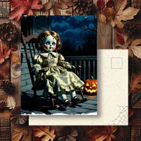 Haunted Doll and Halloween Pumpkin Postcard