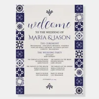 Mexican Talavera Navy Blue White Wedding Program Foam Board