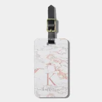 Elegant Rose Gold Foil | White Marble | Monogram Luggage Tag